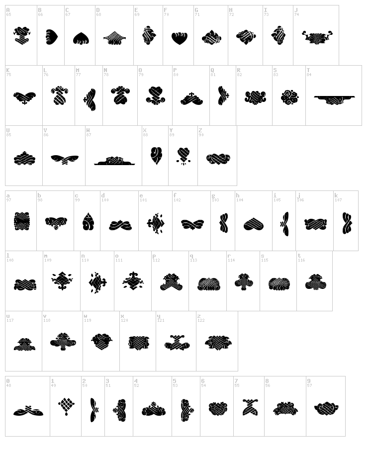 Black Ornaments font map